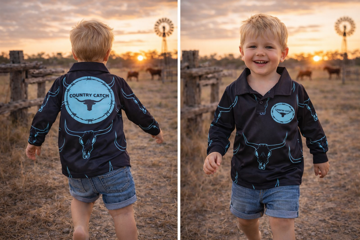 KIDS FISHING SHIRT teal bullhorns